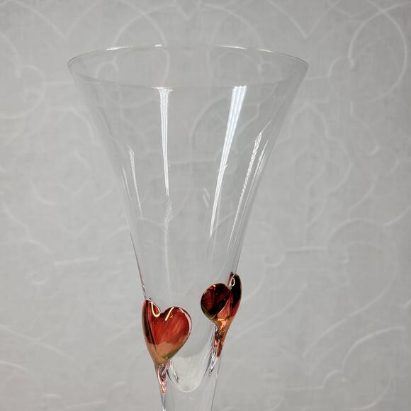 Heart Champagne Flutes 11.5" Red Bohemia Blown Glass Wedding Toast Set of 2 - Picture 9 of 16